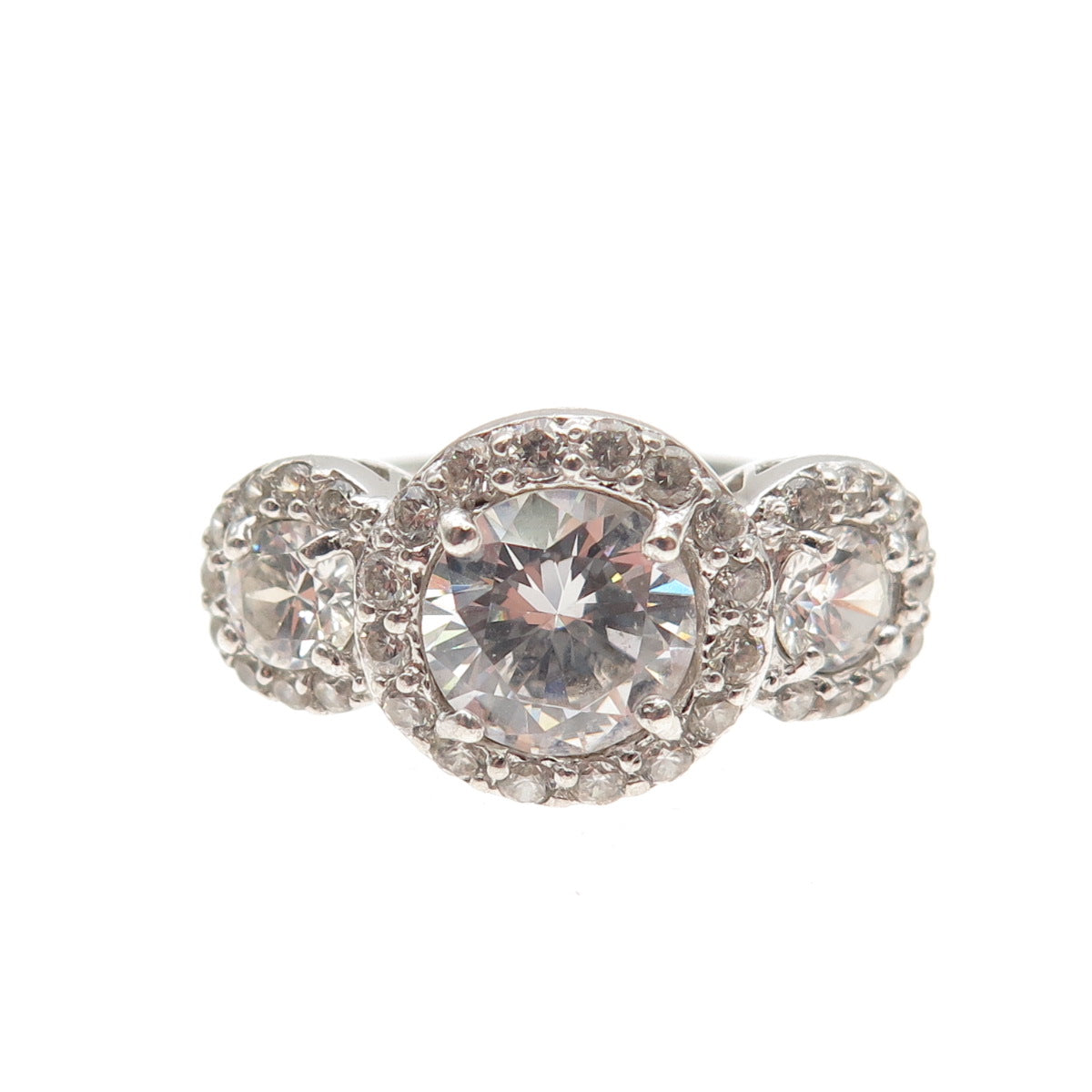 925 Sterling Silver Round-Cut C Z Engagement Ring Size 4.75