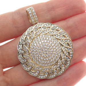 DESIGNS BY YAGI 925 Sterling Gold Plated C Z Curb Chain Round Sparkle Pendant
