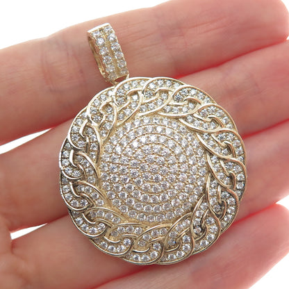 DESIGNS BY YAGI 925 Sterling Gold Plated C Z Curb Chain Round Sparkle Pendant