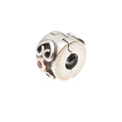 PANDORA 925 Sterling Silver & Gold Real Ruby Double Heart Clip Charm
