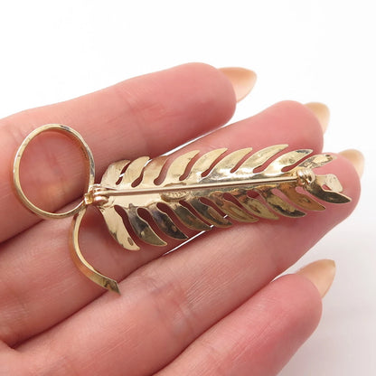 925 Sterling Silver Gold Plated Vintage Wells Leaf Pin Brooch
