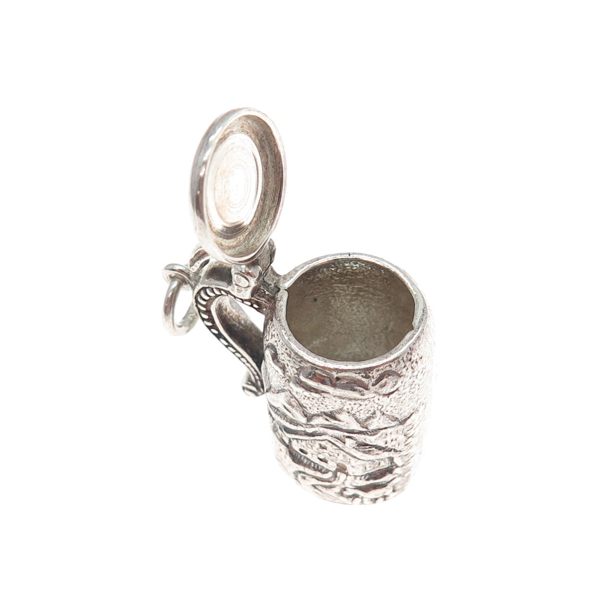 800 Silver Antique Beer Stein Mountain Town Locket 3D Charm Pendant
