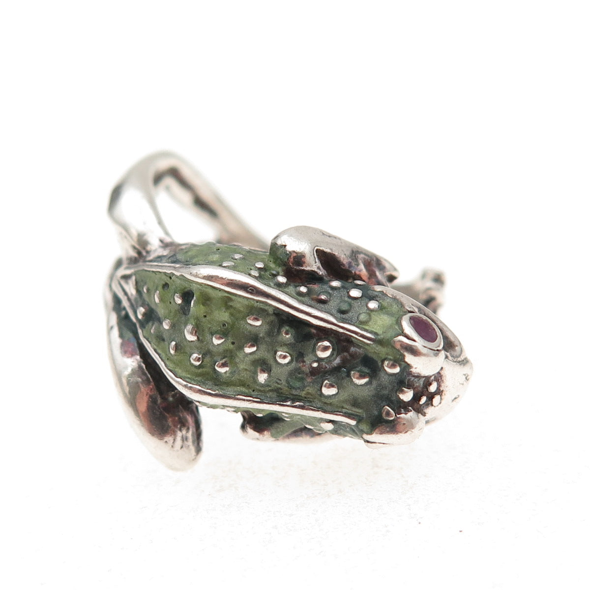 925 Sterling Silver Vintage Enamel Frog Good Luck Oxidized Ring Size 6