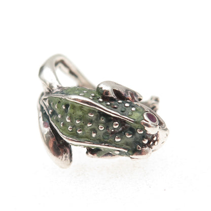 925 Sterling Silver Vintage Enamel Frog Good Luck Oxidized Ring Size 6