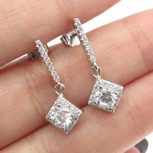 925 Sterling Silver Round-Cut Shaped C Z Dangling Earrings
