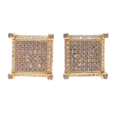 925 Sterling Silver Gold Plated Round-Cut C Z Square Stud Earrings