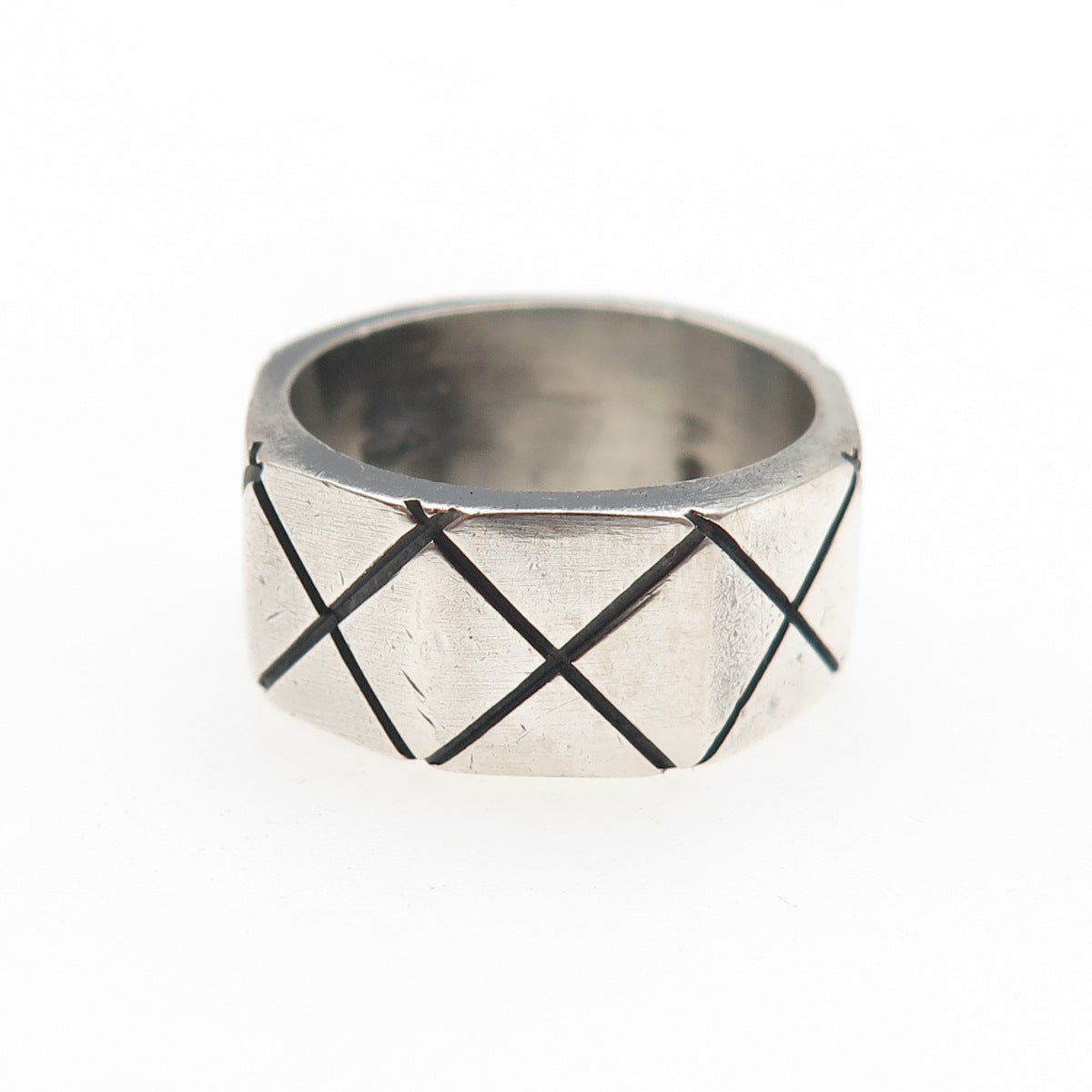 925 Sterling Silver Vintage Mexico X-Shape Geometric Band Ring Size 7.5