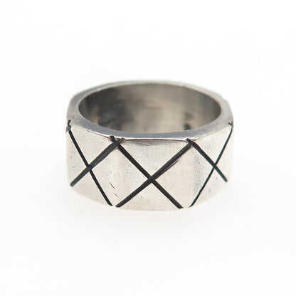 925 Sterling Silver Vintage Mexico X-Shape Geometric Band Ring Size 7.5