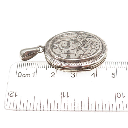 925 Sterling Silver Antique Art Deco Engraved Floral Locket Charm Pendant