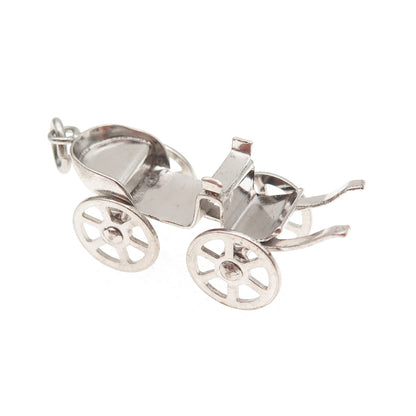 925 Sterling Silver Antique Art Deco Carriage Movable 3D Mini Charm Pendant