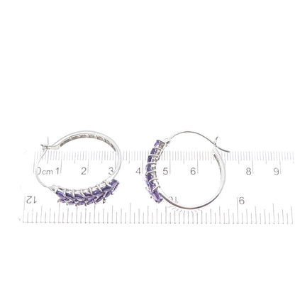 925 Sterling Silver Real Marquise-Cut Amethyst Laurel Hoop Earrings