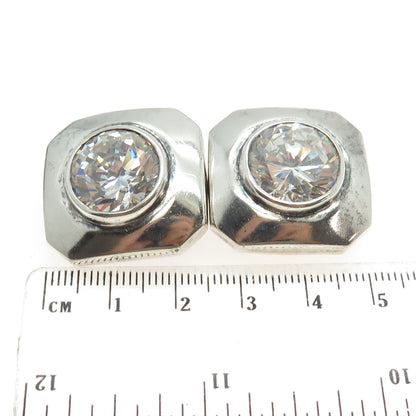 925 Sterling Silver Vintage Round-Cut C Z Clip On Earrings