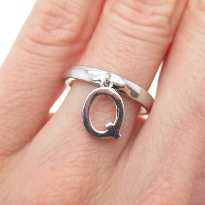 925 Sterling Silver Vintage Letter Q Dangle Charm Adjustable Ring Size 6
