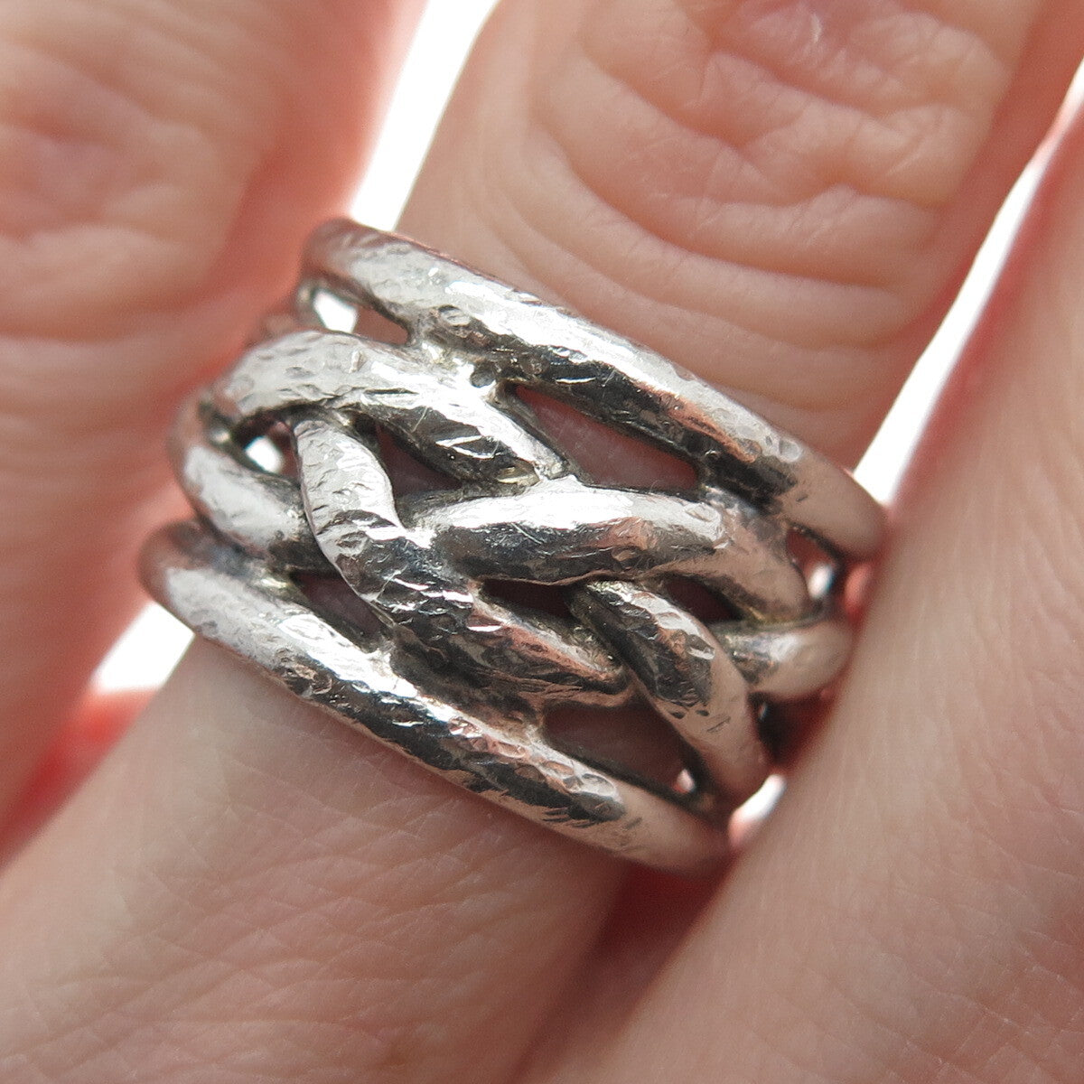 925 Sterling Silver Vintage Woven Band Ring Size 7.25