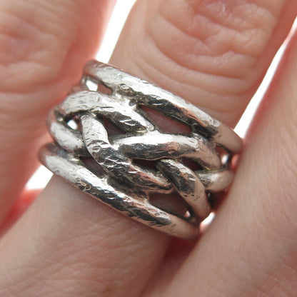 925 Sterling Silver Vintage Woven Band Ring Size 7.25