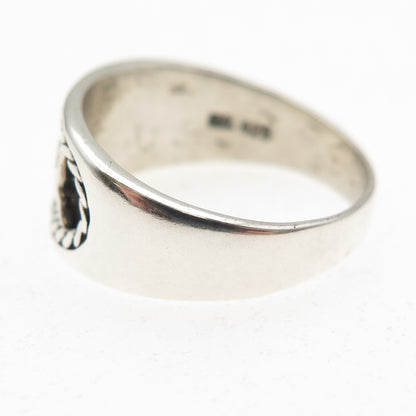 925 Sterling Silver Vintage Pisces Zodiac Sign Oxidized Ring Size 7