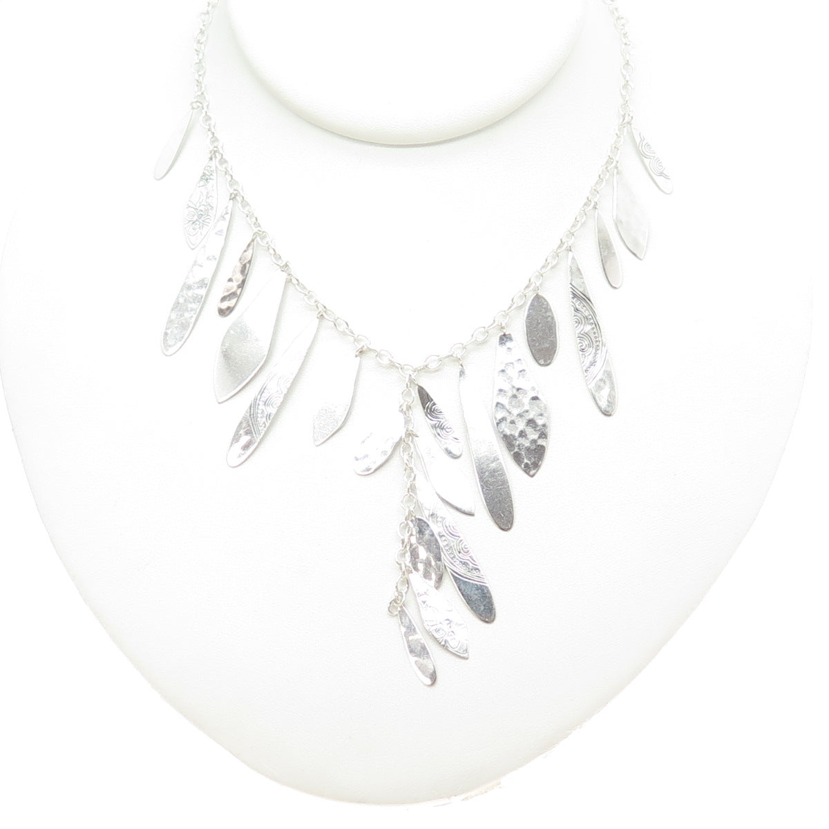 SILPADA 925 Sterling Silver Vintage Modernist Hammered Petal Chain Necklace 24"