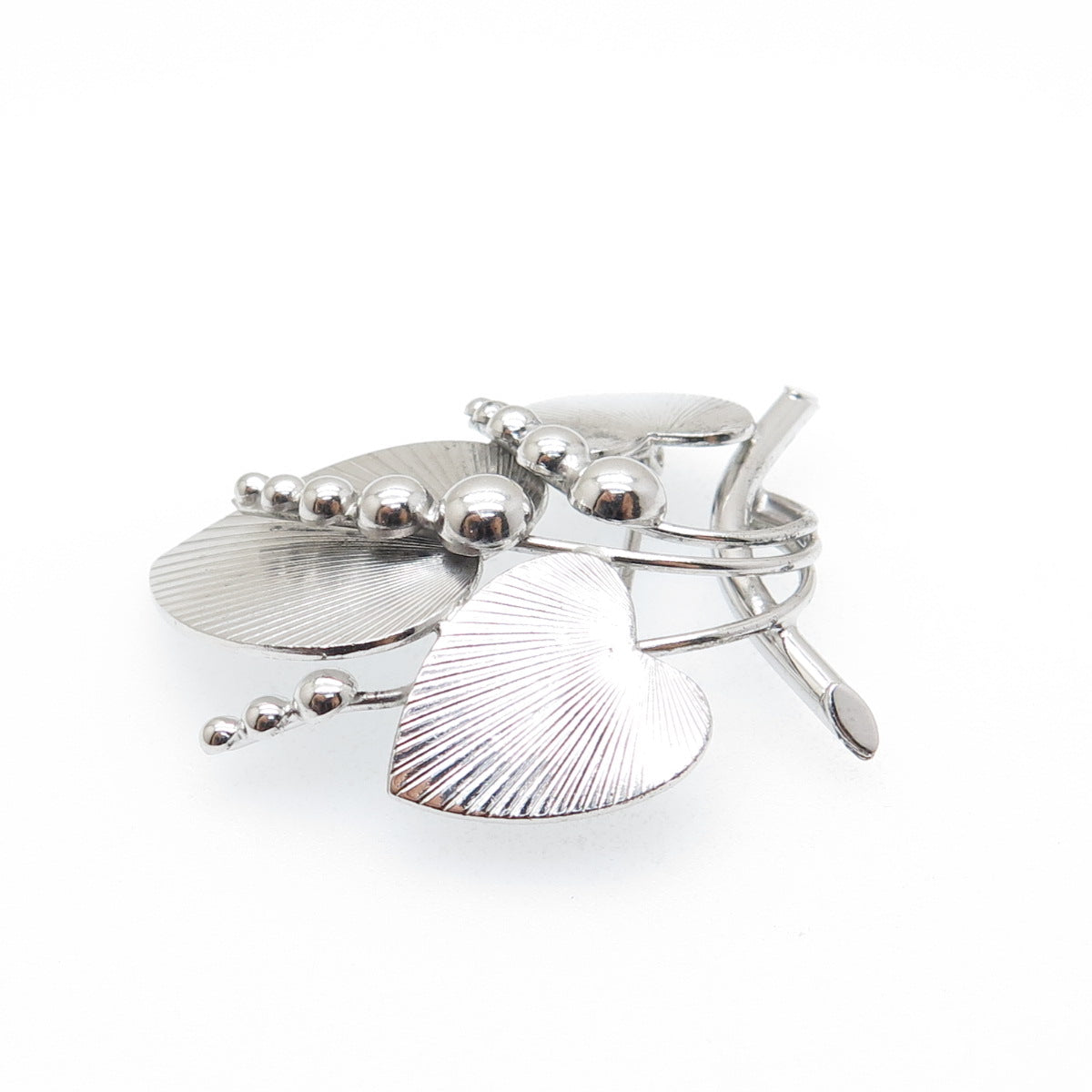 CARL ART 925 Sterling Silver Antique Art Deco Floral Heart Pin Brooch
