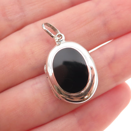 925 Sterling Silver Vintage Real Black Onyx Oxidized Locket Charm Pendant