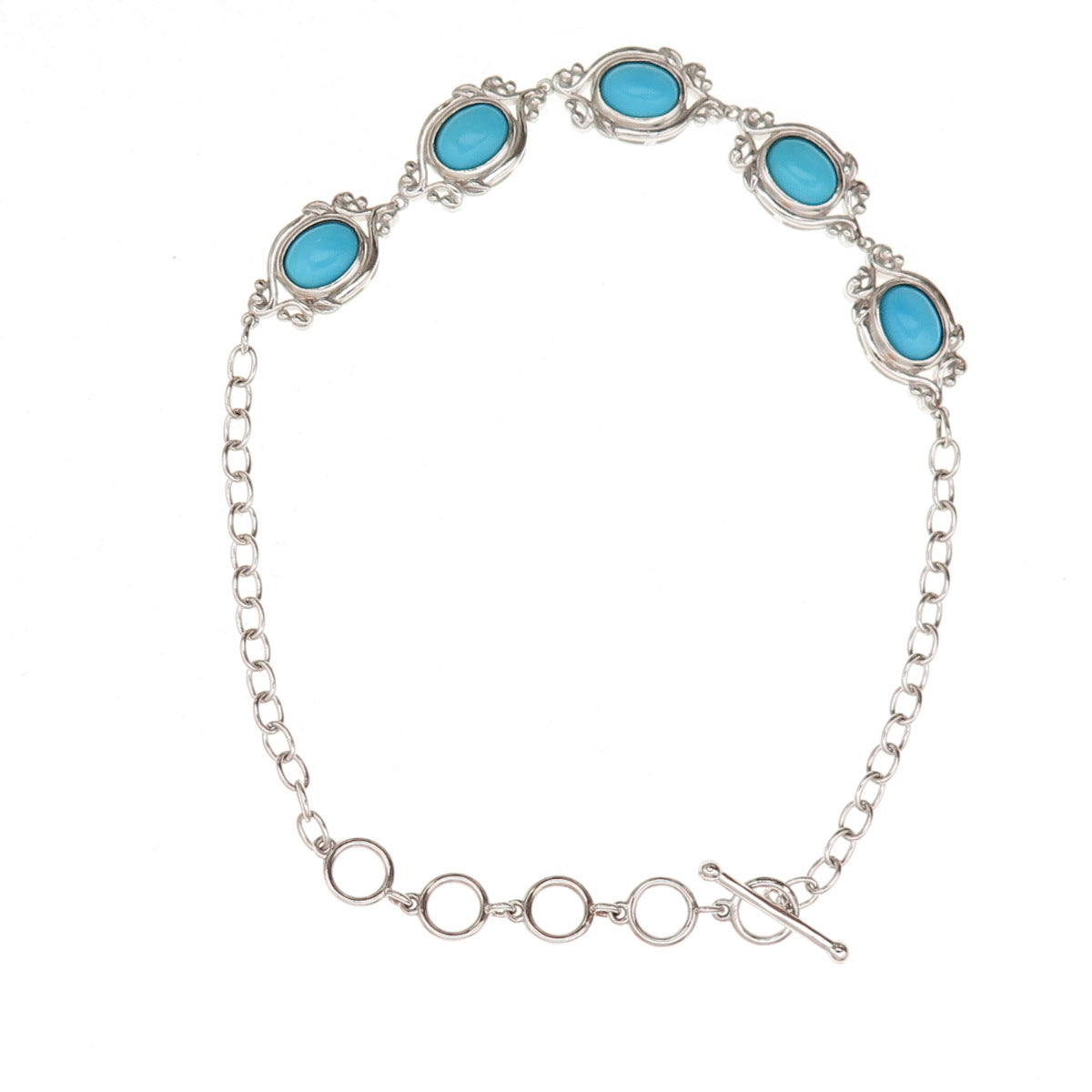 925 Sterling Silver Real Sleeping Beauty Turquoise Floral Bracelet 7.5-9.5"