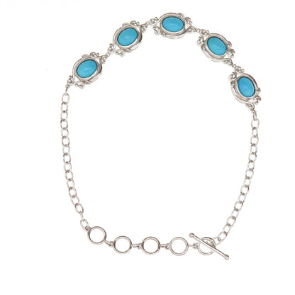 925 Sterling Silver Real Sleeping Beauty Turquoise Floral Bracelet 7.5-9.5"
