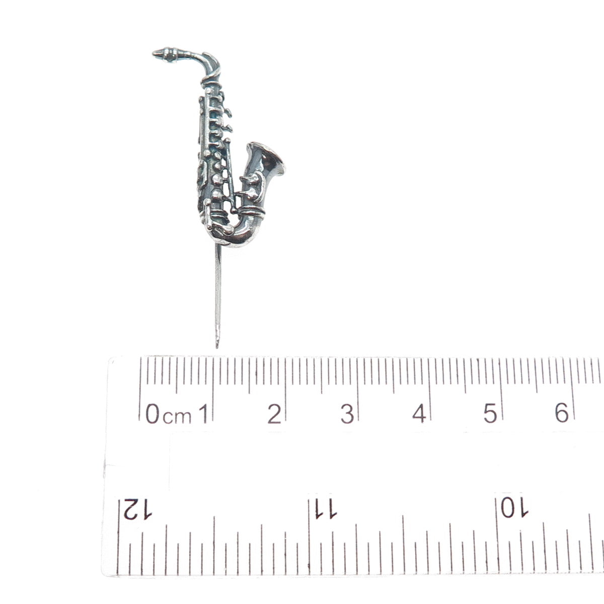 UNOAERRE 925 Sterling Silver Vintage Italy Saxophone Oxidized Lapel Pin