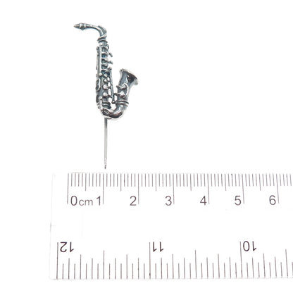 UNOAERRE 925 Sterling Silver Vintage Italy Saxophone Oxidized Lapel Pin