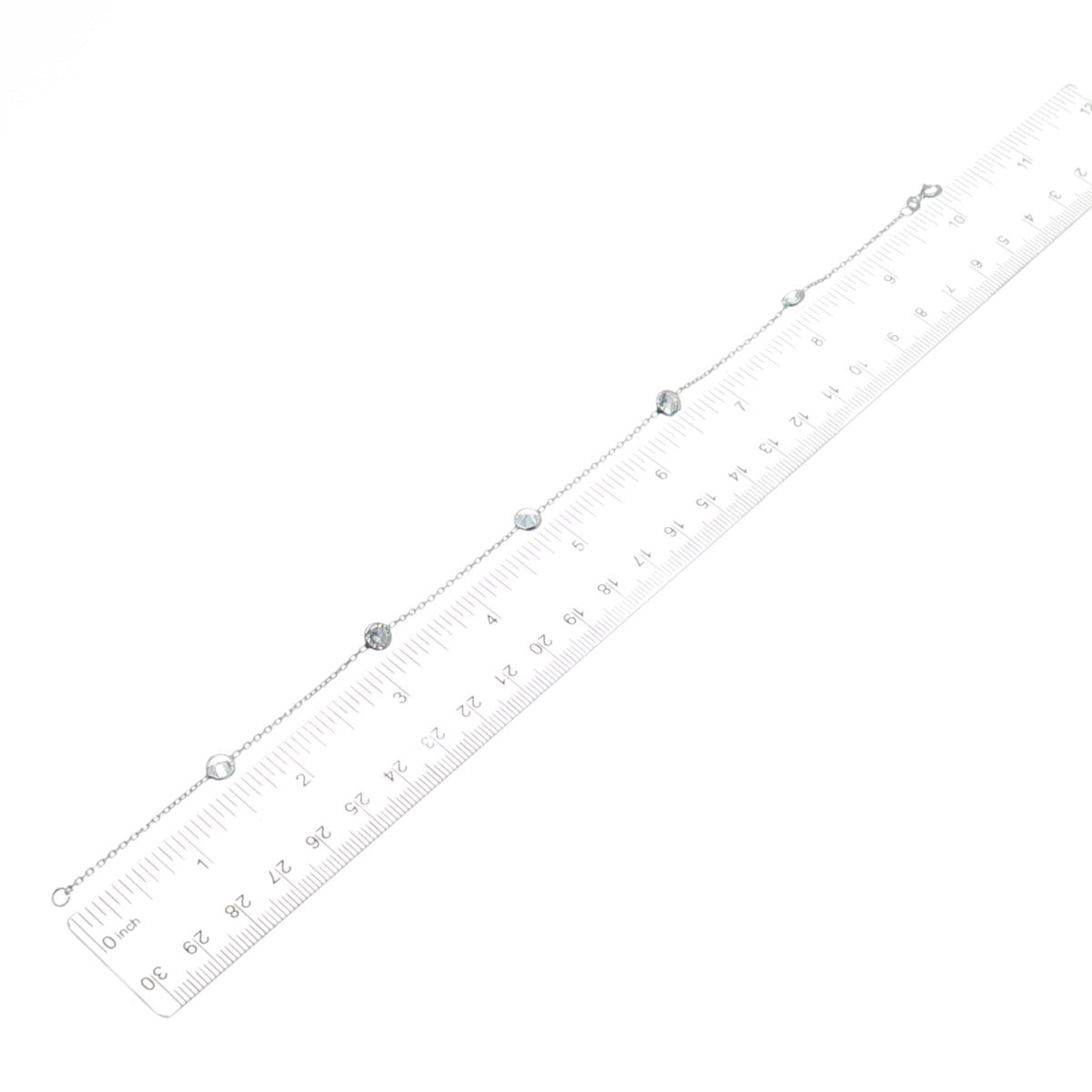 925 Sterling Silver Round-Cut Shaped C Z Station Cable Link Anklet/Bracelet 10"