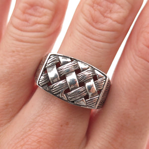 925 Sterling Silver Vintage Woven Oxidized Ring Size 8.75