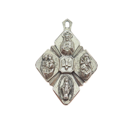 A. Gale 925 Sterling Silver Antique Art Deco 4-Way Religious Medal Charm Pendant