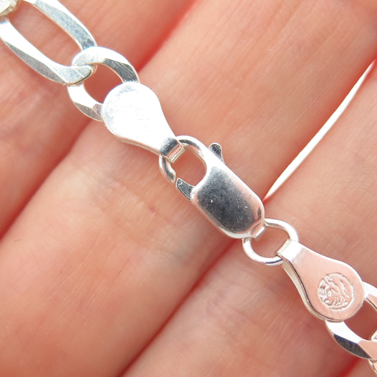 P. LUX 925 Sterling Silver Italy Figaro Link Bracelet 7"