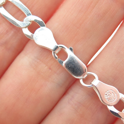 P. LUX 925 Sterling Silver Italy Figaro Link Bracelet 7"