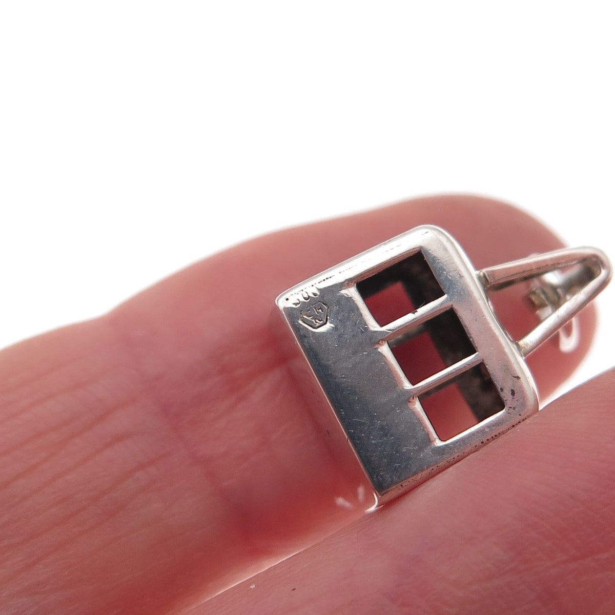 800 Silver Antique Art Deco Ski Gondola Oxidized 3D Charm Pendant