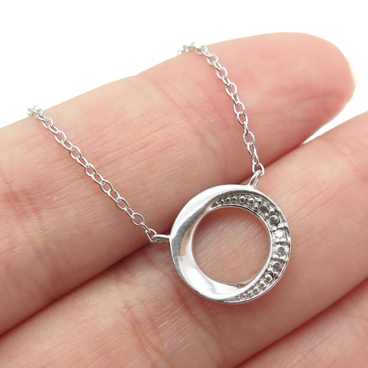 925 Sterling Silver Real Round-Cut Diamond Accent Circle Chain Necklace 16-18"