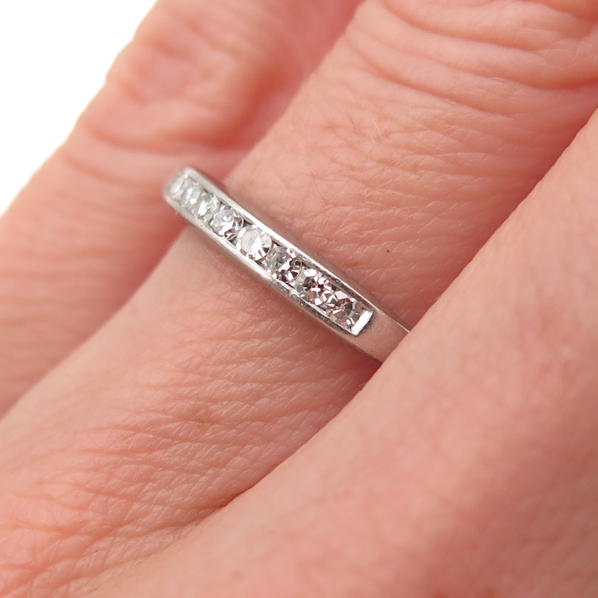 Platinum Antique Real Round-Cut Diamond Engraved Ring Size 5