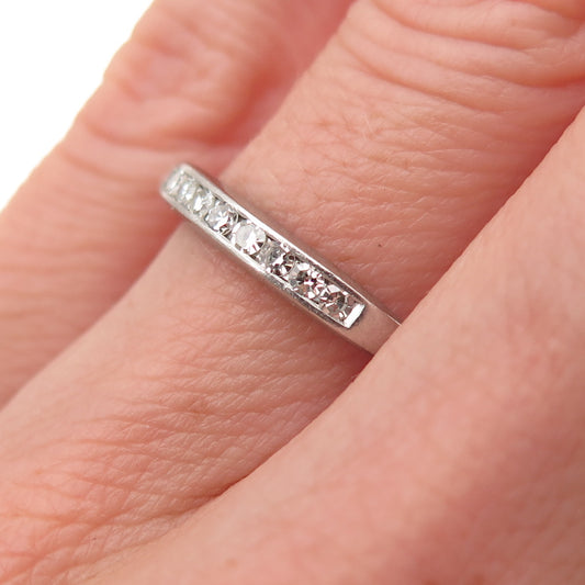 Platinum Antique Real Round-Cut Diamond Engraved Ring Size 5