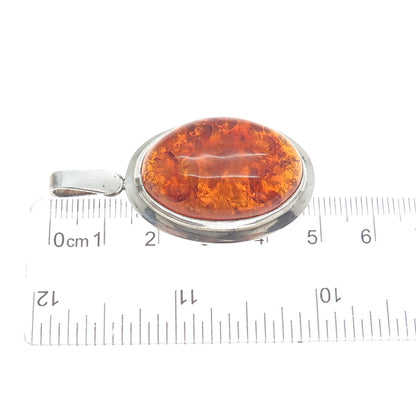 925 Sterling Silver Vintage Poland Real Cabochon Amber Pendant
