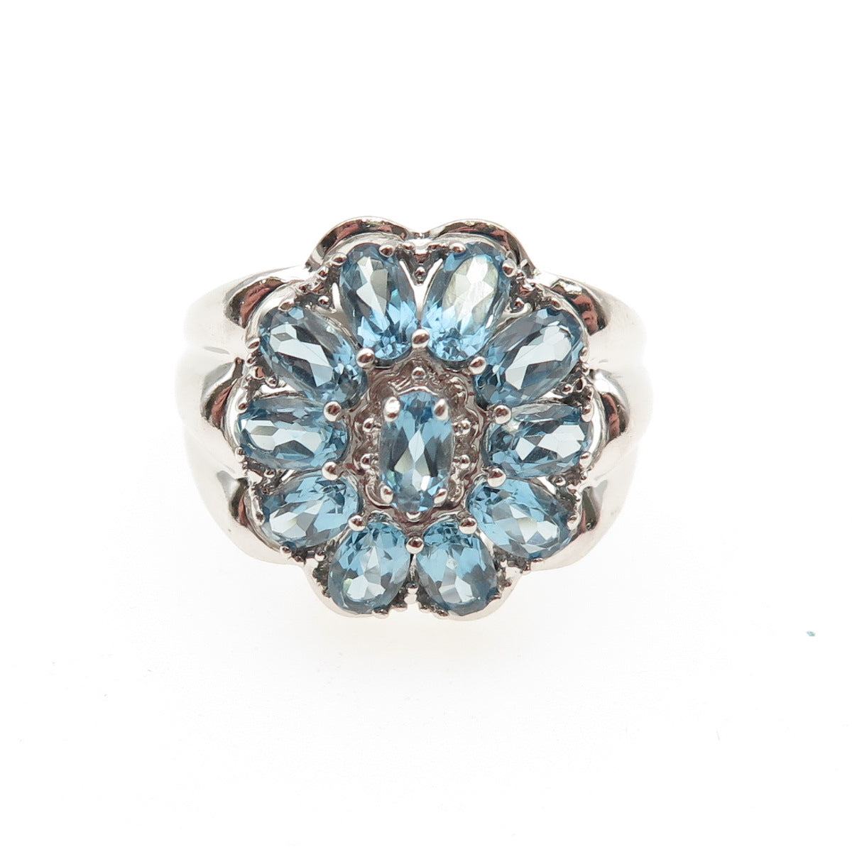 HENG NGAI 925 Sterling Silver Real Oval-Cut Blue Topaz Ring Size 8.5