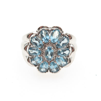 HENG NGAI 925 Sterling Silver Real Oval-Cut Blue Topaz Ring Size 8.5