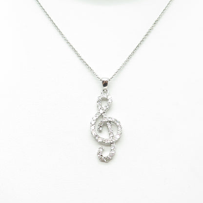 925 Sterling Silver Italy Round-Cut C Z Treble Clef Cable Chain Necklace 16"