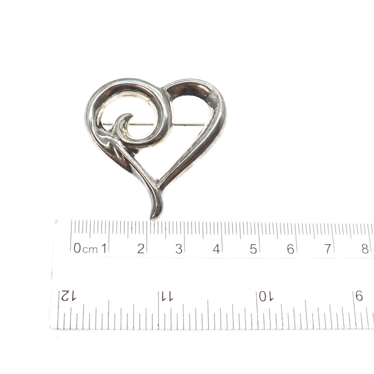 925 Sterling Silver Vintage Modernist Heart Oxidized Pin Brooch