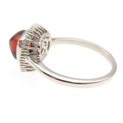 D'Joy 925 Sterling Silver Real Diamond & Red Garnet Ring Size 8