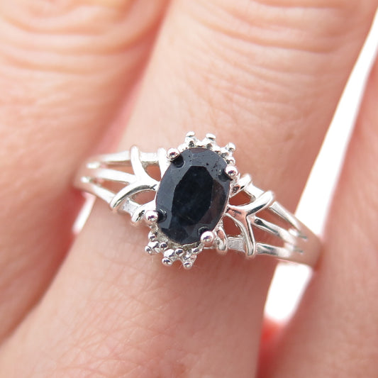 NEVADA 925 Sterling Silver Vintage Real Oval-Cut Sapphire Ring Size 9.25
