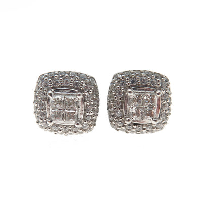 925 Sterling Silver Round-Cut C Z Cushion Stud Earrings