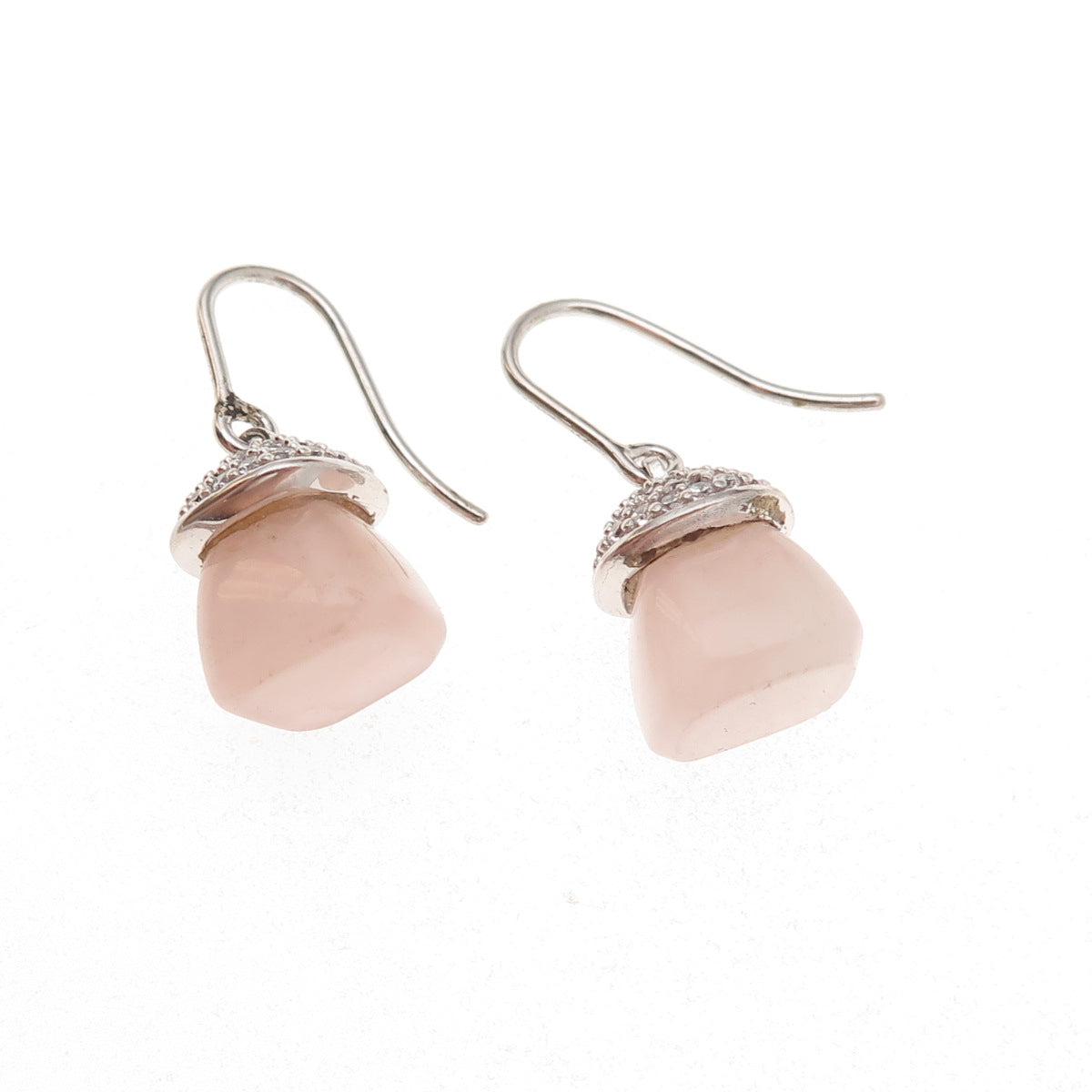 Esprit 925 Sterling Silver Vintage Real Rose Quartz & C Z Dangle Earrings