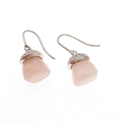 Esprit 925 Sterling Silver Vintage Real Rose Quartz & C Z Dangle Earrings