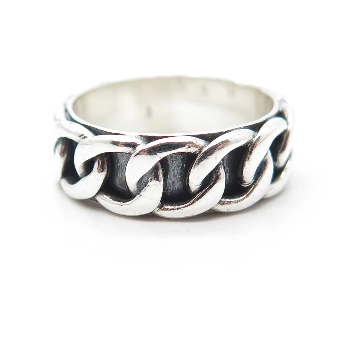 925 Sterling Silver Vintage Cable Link Style Oxidized Band Ring Size 8.75