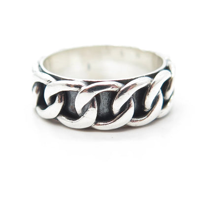 925 Sterling Silver Vintage Cable Link Style Oxidized Band Ring Size 8.75