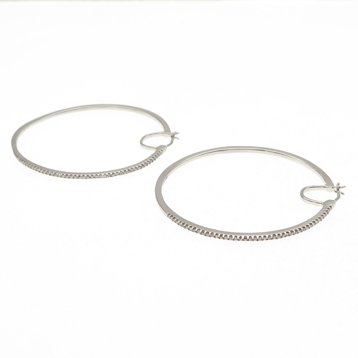Sun 925 Sterling Silver Real Round-Cut Diamond Large Hoop Earrings
