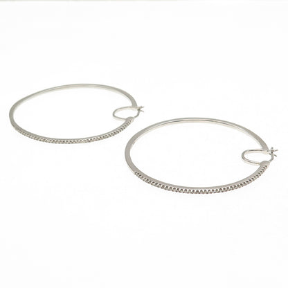 Sun 925 Sterling Silver Real Round-Cut Diamond Large Hoop Earrings